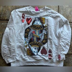 Queen of Sparkles Queen Card Graphic Sweatshirt - White
